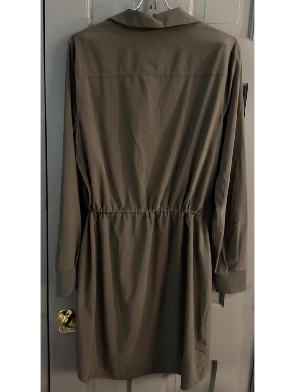 Athleta Olive Green Long-Sleeve Drawstring Shirt Dress Size M EUC - Picture 4 of 4